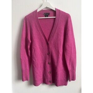 C by Bloomingdale's Cashmere Grandfather Cardigan M Cherry Blossom Pink